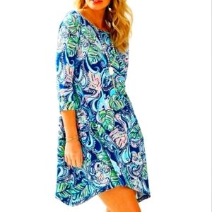 Lilly Pulitzer Edna Pima Cotton T-Shirt Dress XXS Hanging With Fronds Size XXS